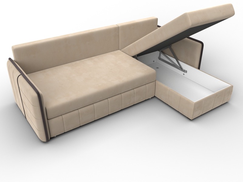 Диван угловой Лига-078 угол универсальный, Велюр, Seven 729 бежевый;Seven 727 коричневый