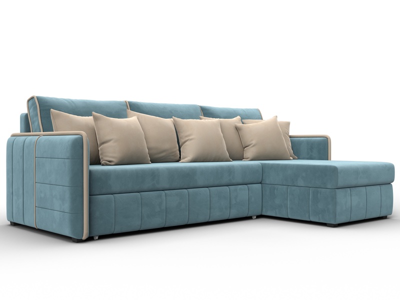 Диван угловой Лига-078 угол универсальный, Велюр, Seven 113 бирюзовый;Seven 729 бежевый