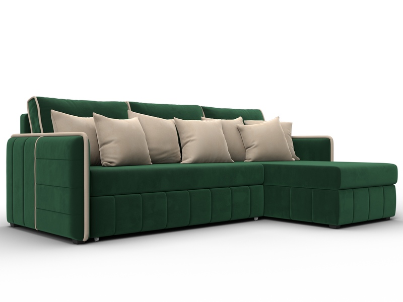 Диван угловой Лига-078 угол универсальный, Велюр, Seven 626 зеленый;Seven 729 бежевый