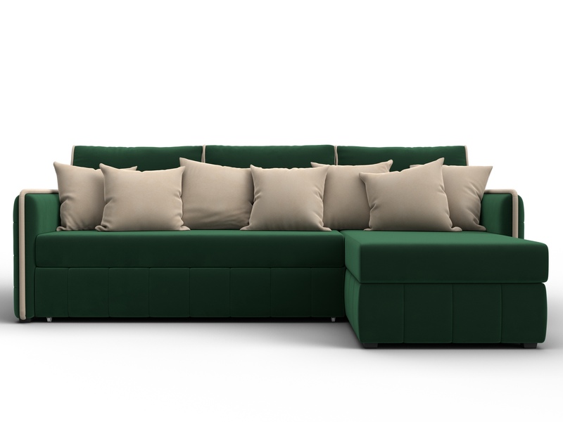 Диван угловой Лига-078 угол универсальный, Велюр, Seven 626 зеленый;Seven 729 бежевый