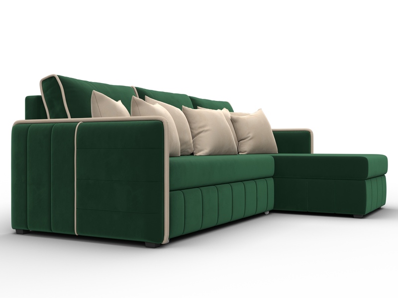 Диван угловой Лига-078 угол универсальный, Велюр, Seven 626 зеленый;Seven 729 бежевый