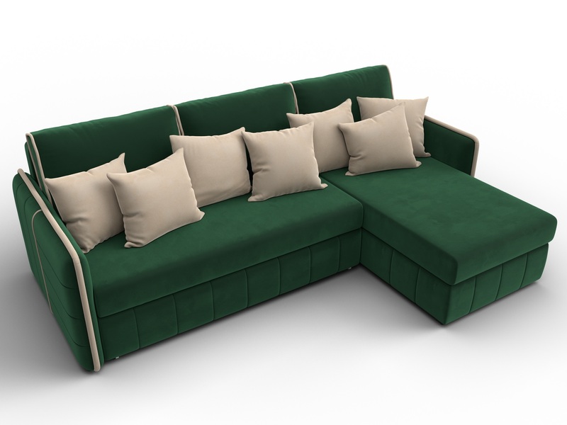 Диван угловой Лига-078 угол универсальный, Велюр, Seven 626 зеленый;Seven 729 бежевый