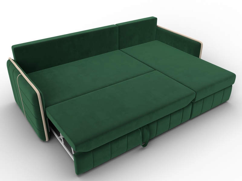 Диван угловой Лига-078 угол универсальный, Велюр, Seven 626 зеленый;Seven 729 бежевый