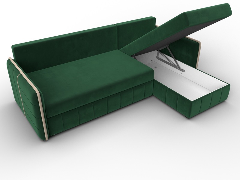 Диван угловой Лига-078 угол универсальный, Велюр, Seven 626 зеленый;Seven 729 бежевый