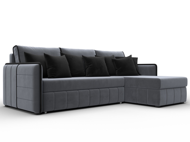 Диван угловой Лига-078 угол универсальный, Велюр, Seven 17 серый;Seven 35 черный