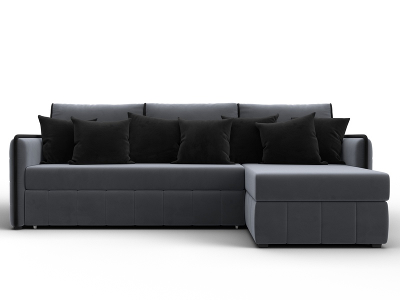 Диван угловой Лига-078 угол универсальный, Велюр, Seven 17 серый;Seven 35 черный