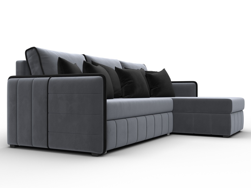 Диван угловой Лига-078 угол универсальный, Велюр, Seven 17 серый;Seven 35 черный