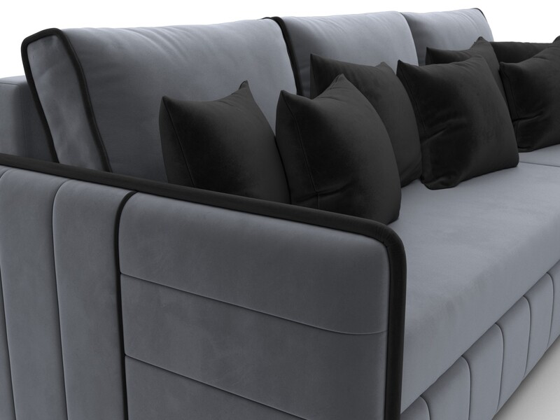 Диван угловой Лига-078 угол универсальный, Велюр, Seven 17 серый;Seven 35 черный