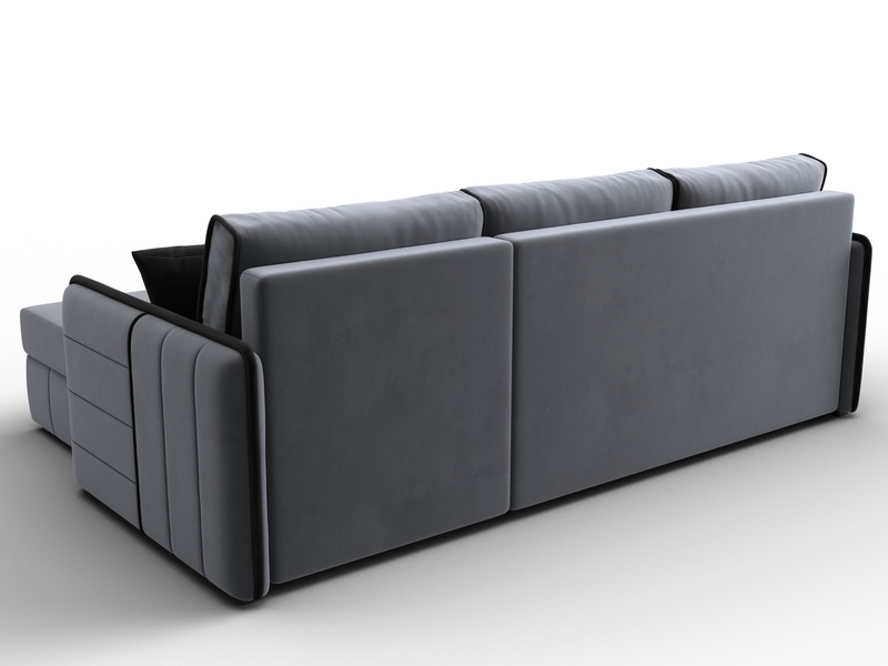 Диван угловой Лига-078 угол универсальный, Велюр, Seven 17 серый;Seven 35 черный