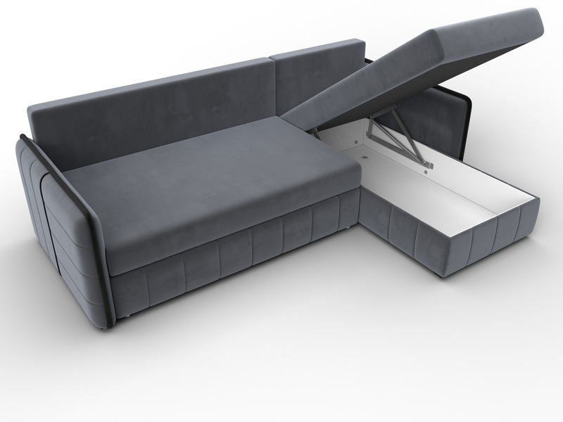 Диван угловой Лига-078 угол универсальный, Велюр, Seven 17 серый;Seven 35 черный