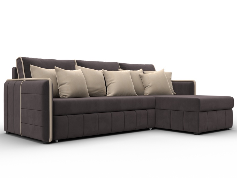 Диван угловой Лига-078 угол универсальный, Велюр, Seven 727 коричневый;Seven 729 бежевый