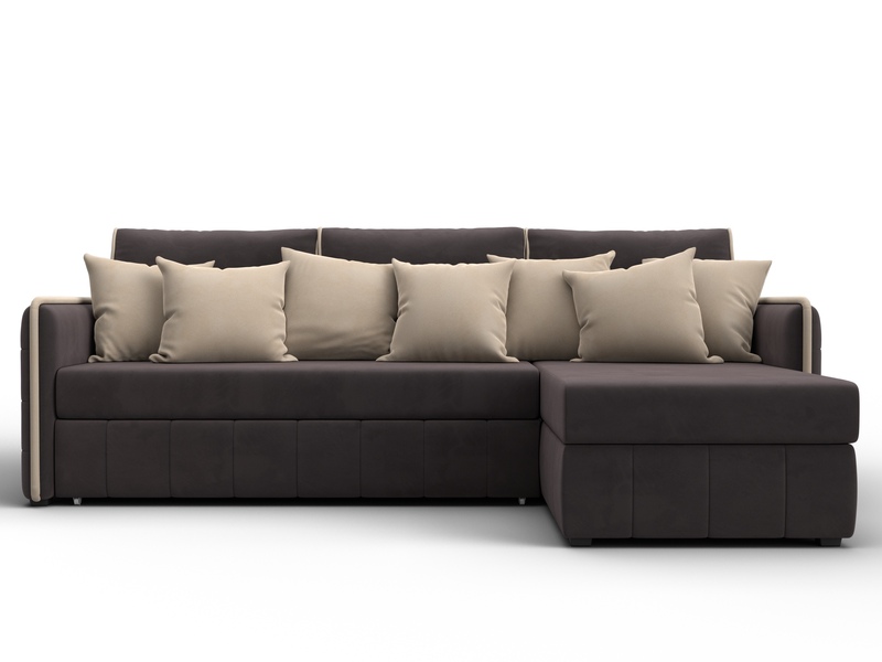 Диван угловой Лига-078 угол универсальный, Велюр, Seven 727 коричневый;Seven 729 бежевый