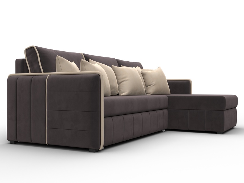 Диван угловой Лига-078 угол универсальный, Велюр, Seven 727 коричневый;Seven 729 бежевый