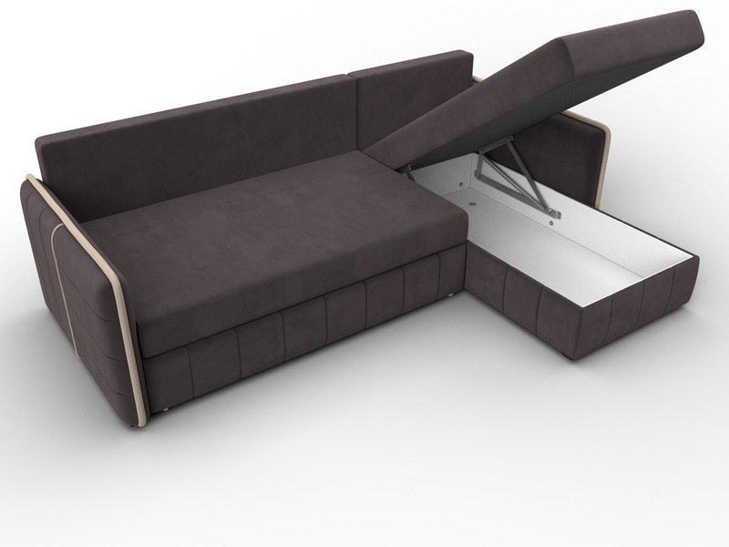 Диван угловой Лига-078 угол универсальный, Велюр, Seven 727 коричневый;Seven 729 бежевый