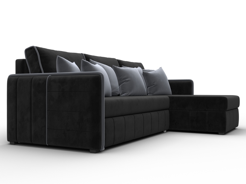 Диван угловой Лига-078 угол универсальный, Велюр, Seven 35 черный;Seven 17 серый