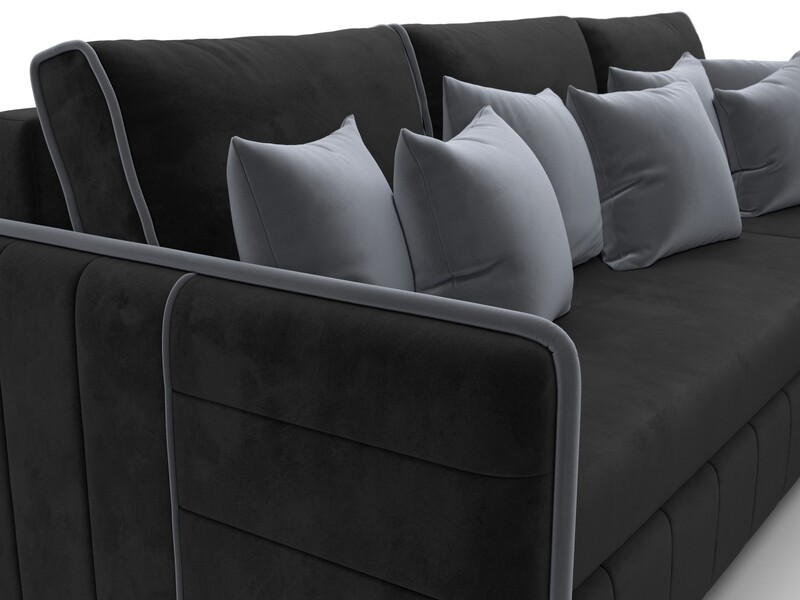 Диван угловой Лига-078 угол универсальный, Велюр, Seven 35 черный;Seven 17 серый