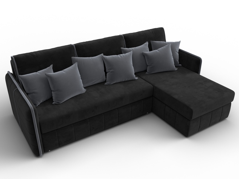 Диван угловой Лига-078 угол универсальный, Велюр, Seven 35 черный;Seven 17 серый