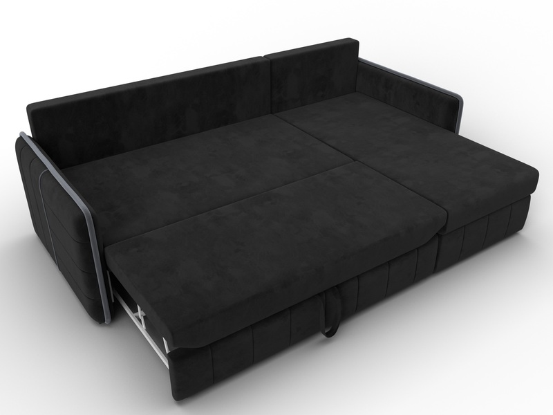 Диван угловой Лига-078 угол универсальный, Велюр, Seven 35 черный;Seven 17 серый