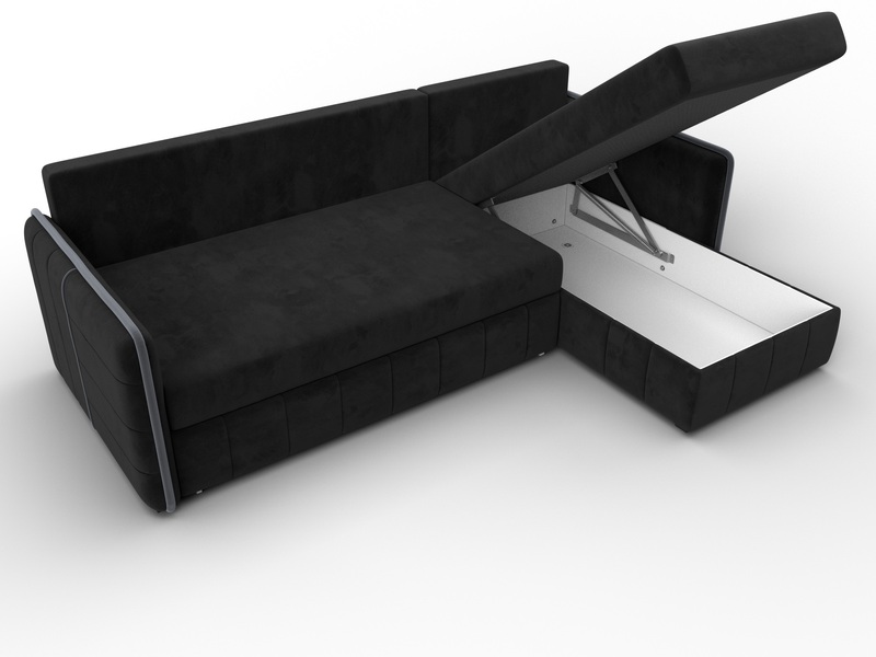 Диван угловой Лига-078 угол универсальный, Велюр, Seven 35 черный;Seven 17 серый