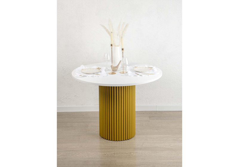 Стол деревянный, Барел 90 белый / золото