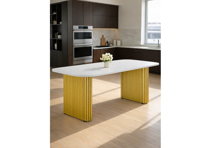 Стол деревянный, Бавария B 200 х 90 белая пленка шагрень / золото