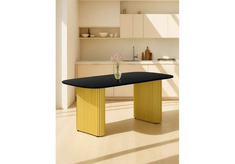 Стол деревянный, Бавария B 180 х 90 черная пленка шагрень / золото