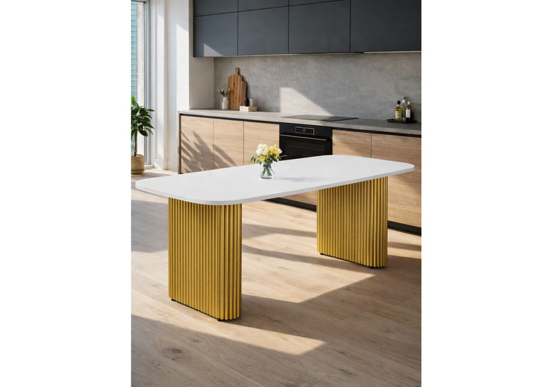 Стол деревянный, Бавария B 160 х 90 белая пленка шагрень / золото