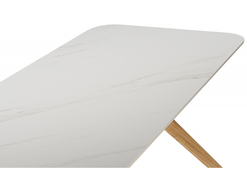 Керамический стол, Unika 180x80 белый спеченный камень / светлое дерево