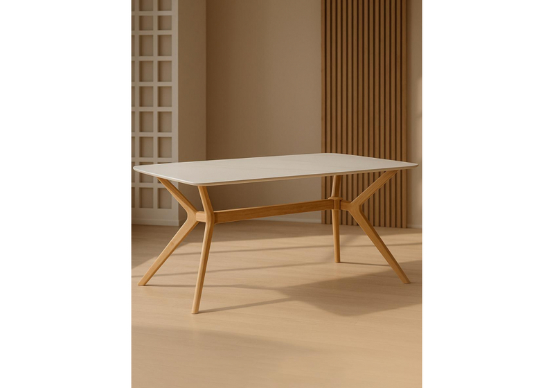 Керамический стол, Unika 180x80 белый спеченный камень / светлое дерево