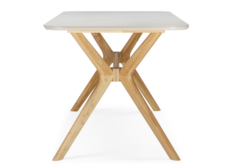 Керамический стол, Unika 180x80 белый спеченный камень / светлое дерево