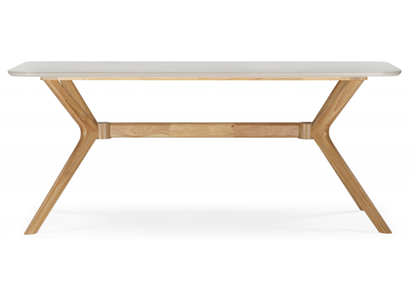 Керамический стол, Unika 180x80 белый спеченный камень / светлое дерево