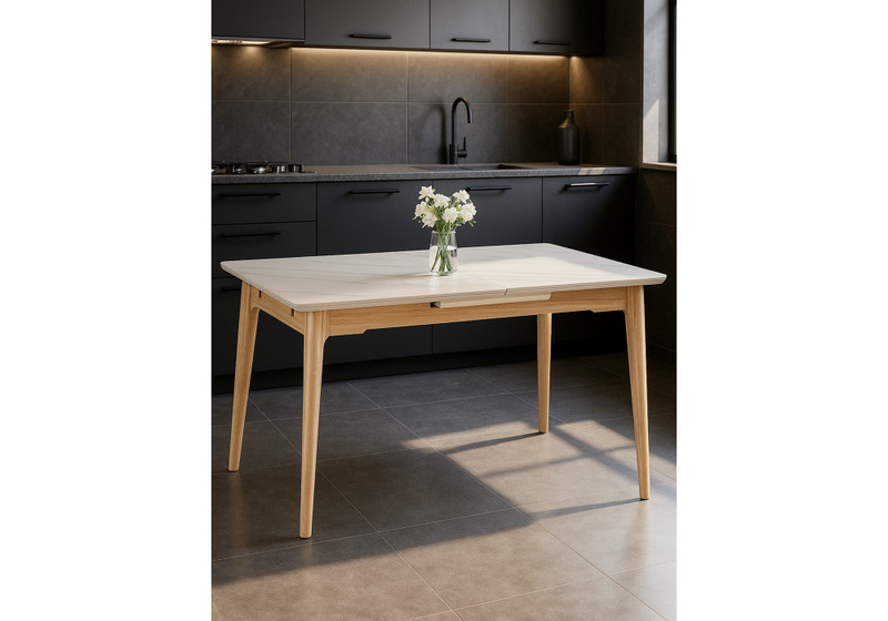 Керамический стол, Halmar 140(180)x80 белый спеченный камень / светлое дерево