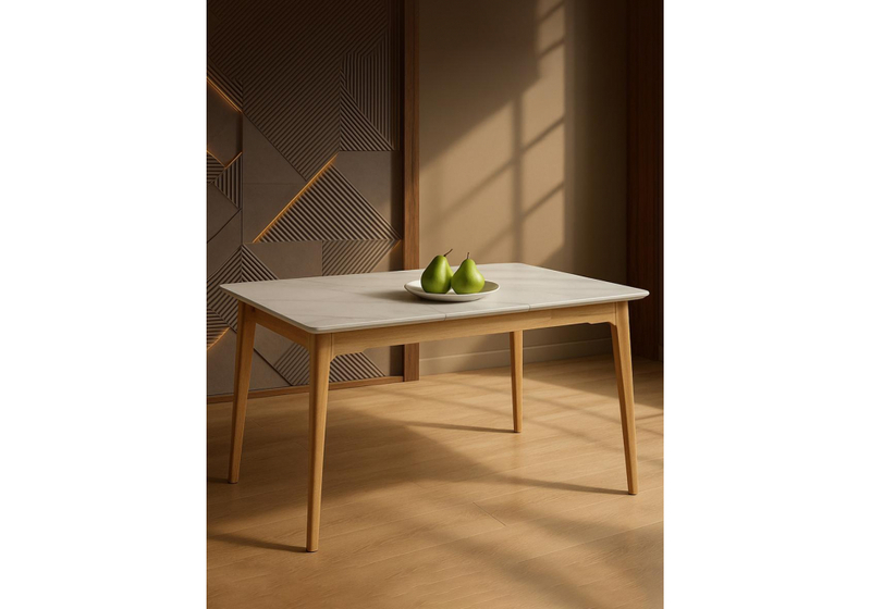 Керамический стол, Halmar 140(180)x80 белый спеченный камень / светлое дерево