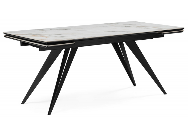 Керамический стол, Дарвин 160(220)х89 белый с прожилками gilt white / черный