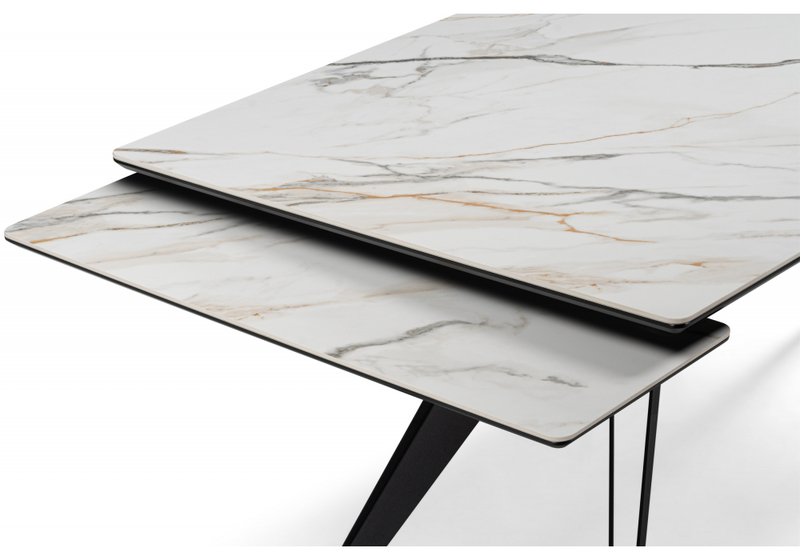 Керамический стол, Дарвин 160(220)х89 белый с прожилками gilt white / черный