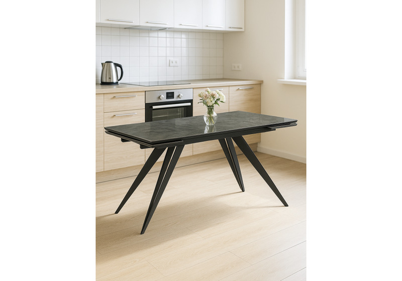 Керамический стол, Дарвин 160(220)х89 серый мрамор baolai / черный