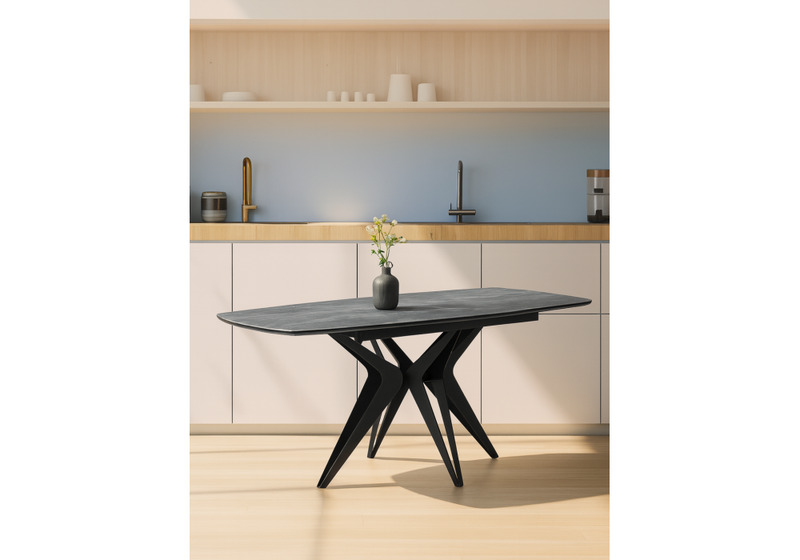 Керамический стол, Риполь 160(205)х89 larka grey / черный