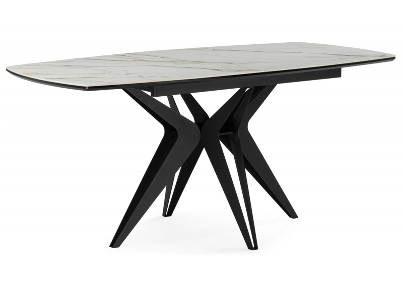 Керамический стол, Риполь 160(205)х89 белый с прожилками gilt white / черный