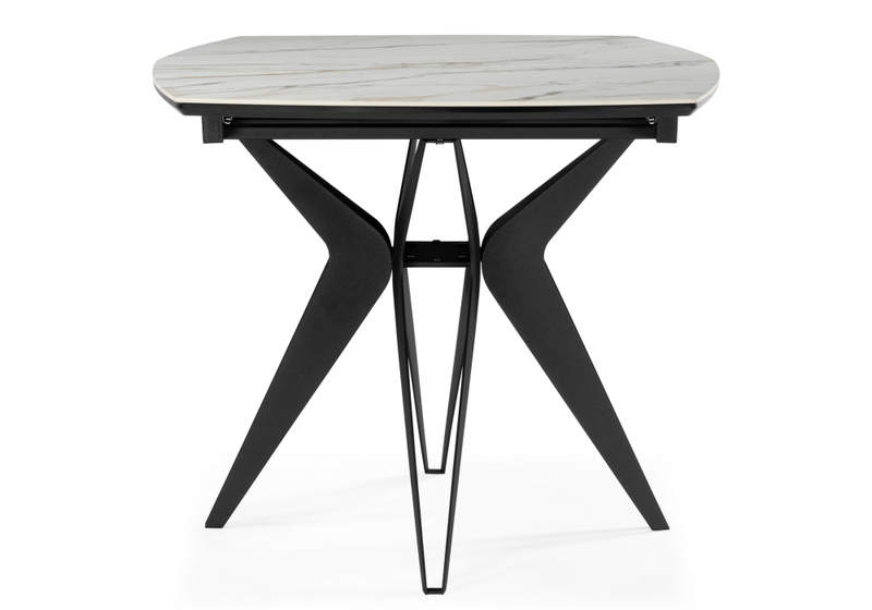 Керамический стол, Риполь 160(205)х89 белый с прожилками gilt white / черный