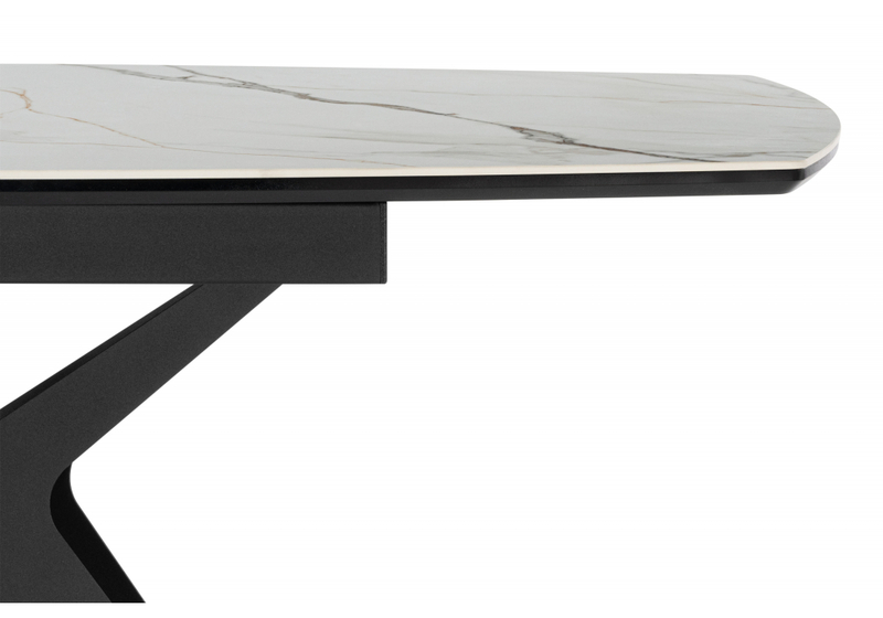 Керамический стол, Риполь 160(205)х89 белый с прожилками gilt white / черный