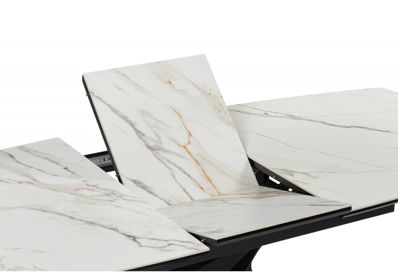 Керамический стол, Риполь 160(205)х89 белый с прожилками gilt white / черный