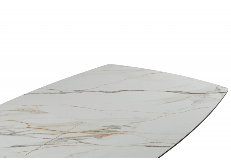 Керамический стол, Риполь 160(205)х89 белый с прожилками gilt white / черный