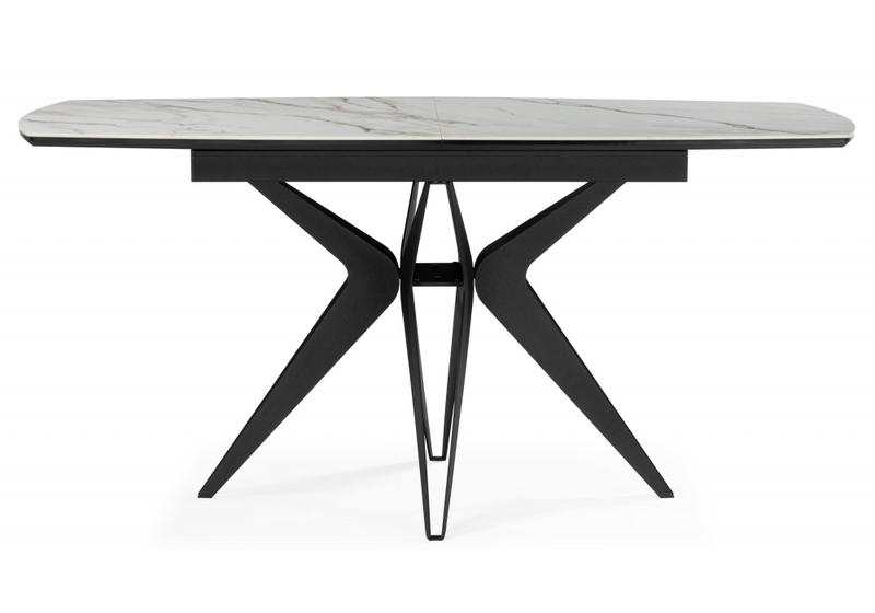 Керамический стол, Риполь 160(205)х89 белый с прожилками gilt white / черный