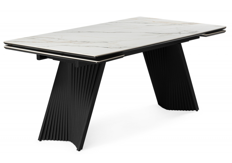 Керамический стол, Вейв 160(220)х89 белый с прожилками gilt white / черный