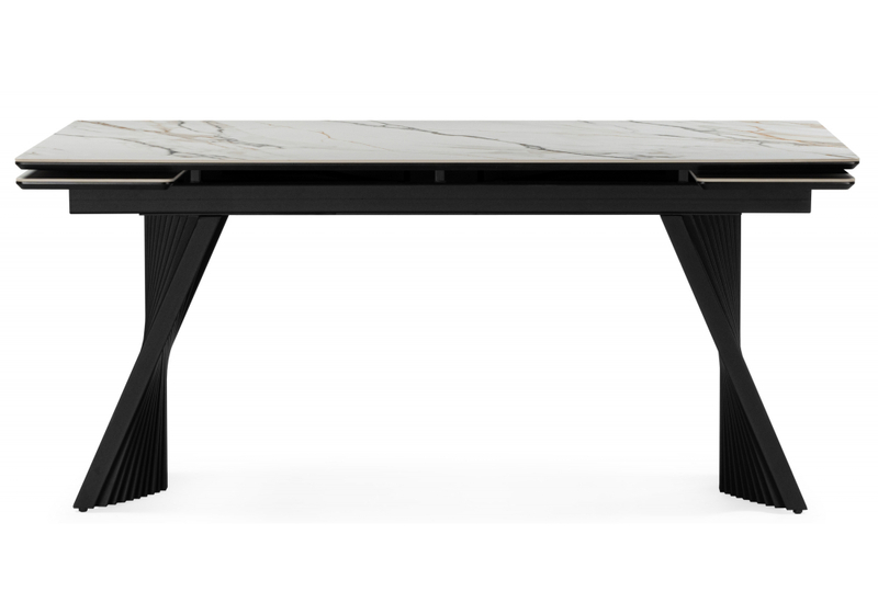 Керамический стол, Вейв 160(220)х89 белый с прожилками gilt white / черный