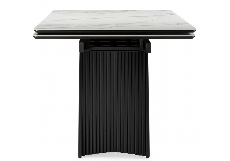Керамический стол, Вейв 160(220)х89 белый с прожилками gilt white / черный