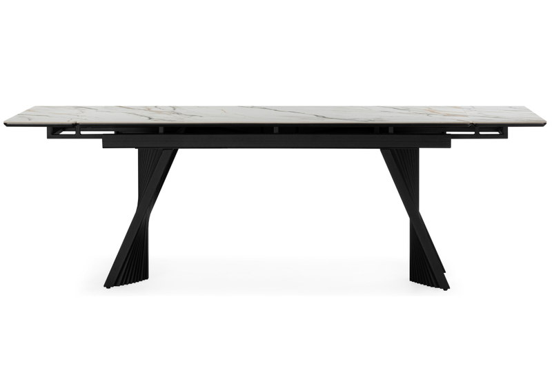 Керамический стол, Вейв 160(220)х89 белый с прожилками gilt white / черный