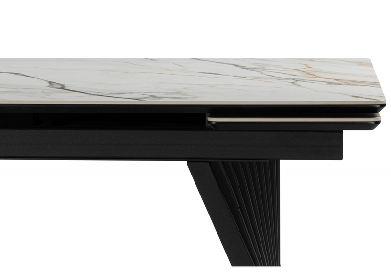 Керамический стол, Вейв 160(220)х89 белый с прожилками gilt white / черный