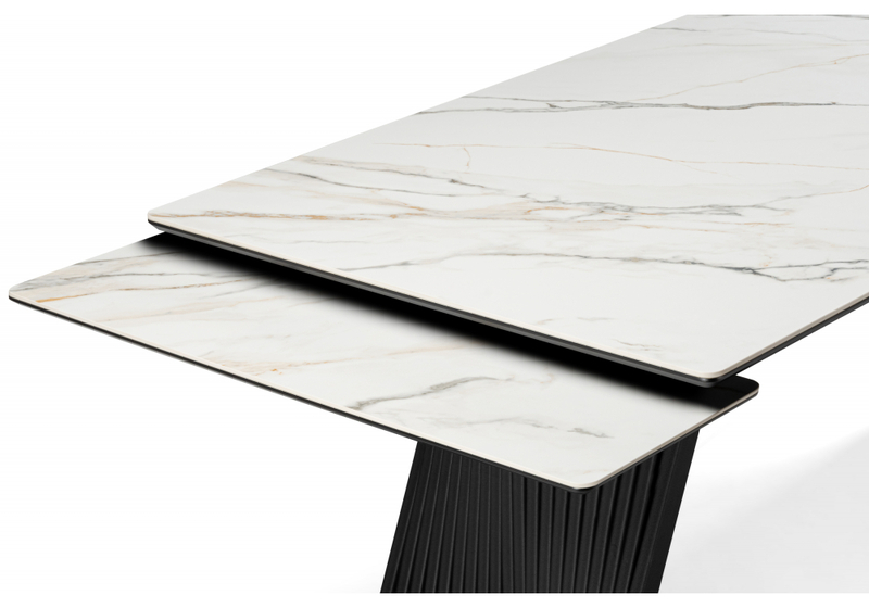 Керамический стол, Вейв 160(220)х89 белый с прожилками gilt white / черный