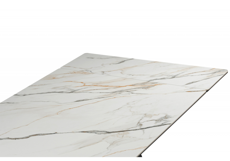 Керамический стол, Вейв 160(220)х89 белый с прожилками gilt white / черный